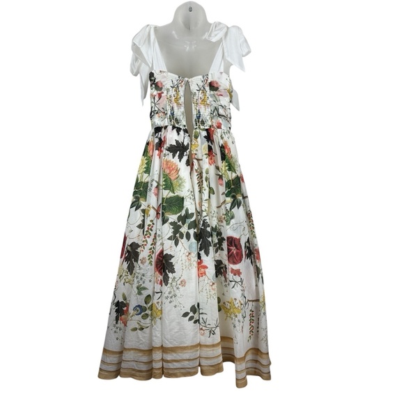Alice & Olivia Haven Flared Midi Dress Floral White Sleeveless Broken Zip - Picture 4 of 13